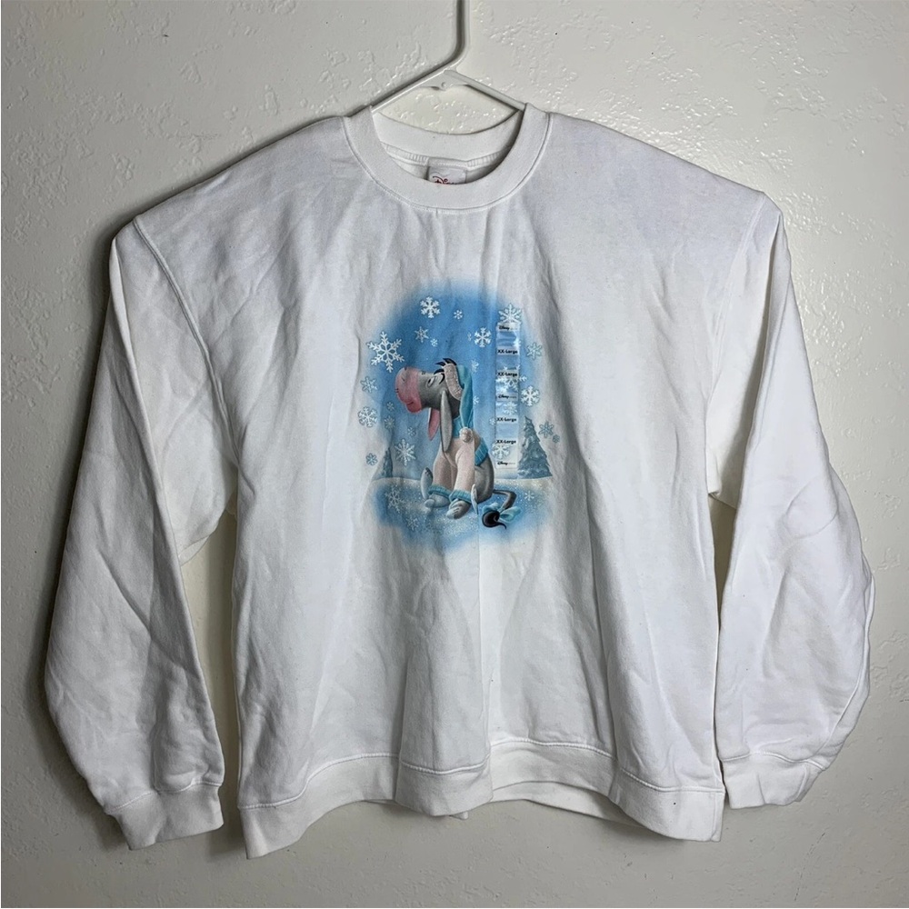 Disney White Sweatshirt with Blue Eeyore Winter Graphic